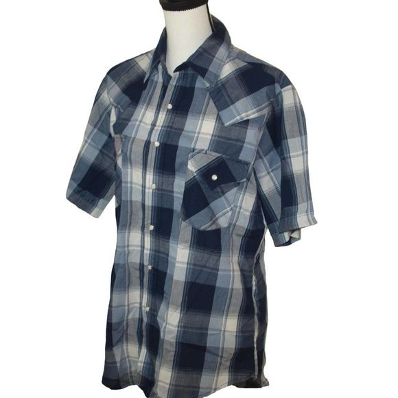 Vesse Button‎ Front Blue Plaid Shirt XXL - Picture 5 of 7